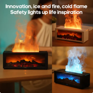 Colorful Flame Fireplace Aroma Diffuser 150ml Waterless Auto-Off Air Humidifier with Timer Remote Control for Home Bedroom Gift