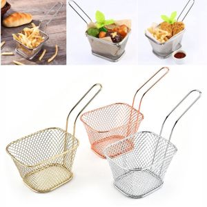 HJKL Cầm tay Lưới vuông Bộ lọc dầu Bếp trưởng Fry Chips Net Nồi chiên Đồ dùng nấu ăn trong nhà bếp Giỏ khoai tây chiên Công cụ Colander Bộ lọc chiên