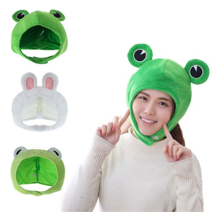 1 pc Funny Big Frog Eyes Cartoon Plush Hat Toy Green Headgear Cap ...