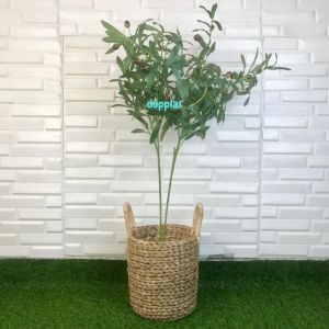 Pohon Artificial Daun Zaitun X2 Tangkai Cover Pot Eceng Gondok Handle Tanaman Hias Dekorasi Pajangan Ruangan Kantor Rumah Aesthetic
