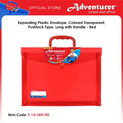 Adventurer Expanding Plastic Envelope Colored Transparent Pushlock Type Long with Handle