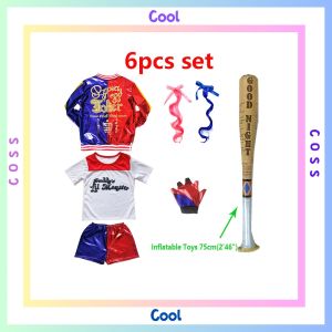 【Great Selection】 Cool Coss 6pcs/set Suicide Squad Harley Quinn Costume Cosplay Halloween Party Dress for kids