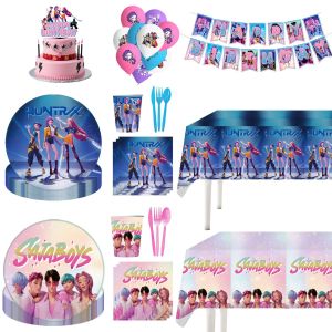 Cross-border hot sale witch hunter group theme birthday party supplies paper plate paper cup KPOP arrangement decoration tableware
