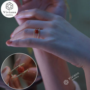 Viviann Original Onyx Open Ring Fashion Jewelry Exquisite 14K Real Gold Ring Elegant Womens Opening Adjustable Wedding Gift Korea Double-Laye Finger Rings For Women