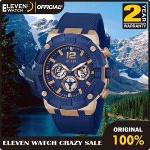 [Promo] Jam Tangan Pria Guess GW0264G4 Navigator Rose Gold Tone Case Blue Silicone Original Garansi 2 Tahun [✔COD][100% Authentic]