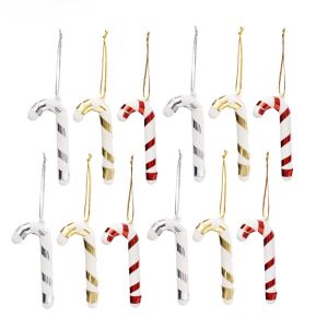12/24/36pcs Christmas Candy Cane Xmas Tree Hanging Ornaments / DIY Candy Cane Pendants / Glitter Candy Cane Christmas Ornaments / New Year Christmas Festival Party Decoration