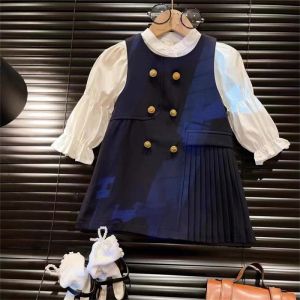 [KIDSFASHIONKOLEKSI]  Mini Dress Anak Perempuan Navy Guesstar Button Lengan Panjang