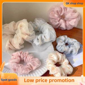 ✨QK shop✨ Double Layer Silk Organza Scrunchies Sweet Flower Hair Band For Girls Ponytail Holder Rubber Bands Hair Ties Hair Accessories