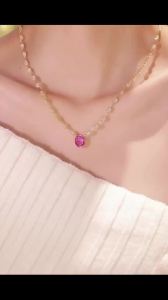 BELLUX 925 Sterling Silver Gold-Plated Oval Shaped Rose Pink Synthetic Zircon Necklace Link Chain Luxury Elegant Party Jewelry