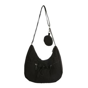 COSE Korean Style Crossbody Dumpling Bag Versatile Large Capacity Nylon Shoulder Bag Classic With Coin Pouch Pleated Drawstring Bag Female