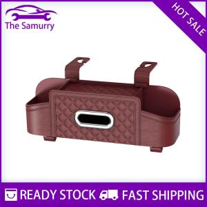 Samurry ✨Hot Sale✨ Multifunctional Car Seat Back Leather Tissue Storage Box Phone And Tablet Stand Place Water Cup Portability Trash Hook Bag