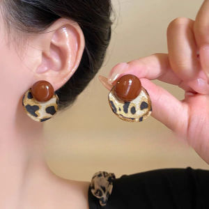 Fashionable Ring Gift 复古豹纹夸张圆形耳环女气质高级感轻奢小众独特设计秋冬耳钉耳饰