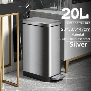 7L-20L Foot Pedal Trash Can Home Use Stainless Steel with Lid for Office Bathroom Kitchen Hallway Luxury Silent Buffer