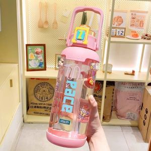 Bình nước dung tích 1800ml Có ống hút quai xách Làm từ nhựa thực phẩm PP an toàn tuyệt đối