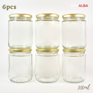 6pack Gold lid Glass Jar Storage Canister - 350ml (Excellent Quality)
