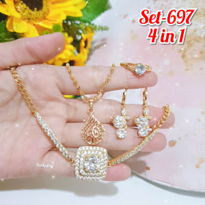 SET PERHIASAN DEWASA 4 IN 1 MOTIF PERMATA ANTI ALERGI/SET-697/SET-716