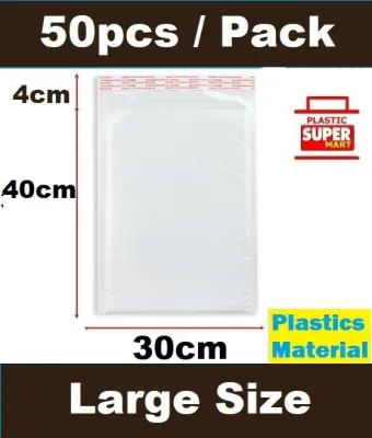【50pcs/Pack】【30cm x 40cm】LARGE SIZE White Pearlised Bubble Padded Plastic Poly Envelope Packaging Protective Air Bubble Polymailer Material Bubble Envelope Tape Courier Poly Mailer Bag Large Size