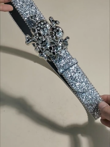 Rhinestones Studded Belt Punk Styles Leather Waist Belt Casual Wear Waistband for Trousers or Dresses