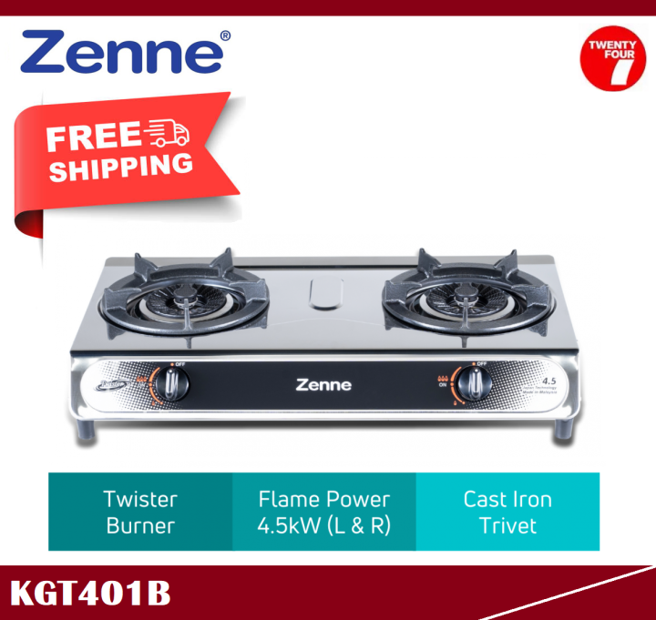 ZENNE Double Burner Table Top Gas Cooker KGT401B Lazada
