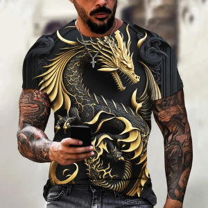 Summer Casual Dragon Tshirts for Men Fashion 3D Printed Animal Pattern Short Sleeved Oversized Streetwear Tees