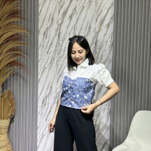 SHINE FASHION - SUZAN TOP BLOUSE / DAHYUN BLOUSE 2IN1 MIX MOTIF LENGAN PENDEK / ATASAN BLOUSE CROP WANITA -PN