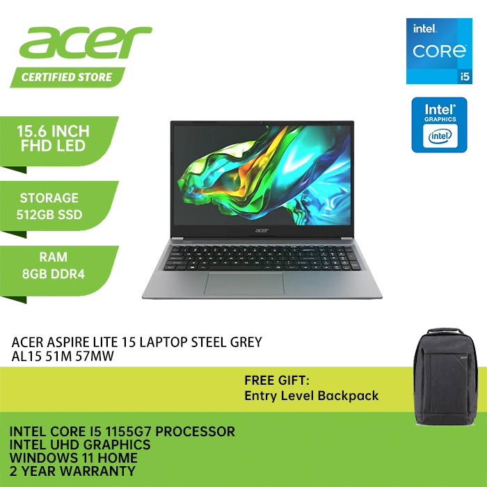 Acer Aspire Lite 15 AL15-51M-57MW Laptop - Steel Grey (15.6 Inch FHD ...