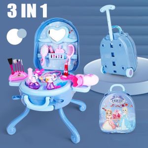 🔥Malaysia Stock🔥3-In-1 Frozen Makeup Dressing Table Toy Set Girls Princess Make Up Suitcase Kids Pretend Play Gift Set for Kids