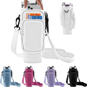 LUXURYLYN 3 Pockets Water Bottle Holder Pouch With Phone Pocket with Keychain Mountaineering Button Water Cup Bags Adjustable Strap Bottle Carrier Bag for Stanley 40oz Tumbler