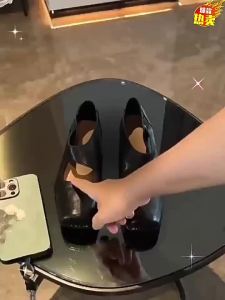 G7 Spot Delivery in Seconds ! Grape Mom Same Style Shoes High-End Texture Soft Sheepskin Square Toe Chunky Heel Soft Surface High Heel Ballet Flats 7/7