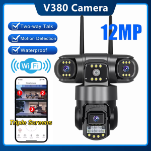 สามเลนส์กล้อง IP กลางแจ้ง6K 12MP HD สามหน้าจอ WiFi ติดตามความปลอดภัยอัตโนมัติกล้องวงจรปิดสมาร์ทโฮม