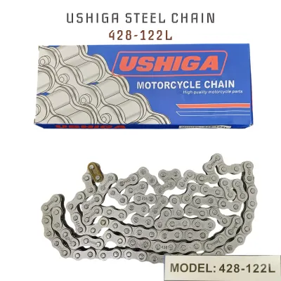 USHIGA Heavy Duty 428 STEEL CHAIN 122L 132L 110L 114L & 415H-132L GOLD CHAIN RANTAI MOTOR high quality SEAMLESS BUSH Motorbike Motorcycle