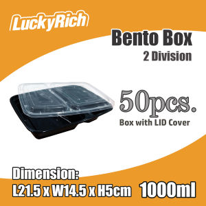 LuckyRich - Bento Box 2Div. 50pcs  1000ml High Quality Plastic Food Container with LID Cover