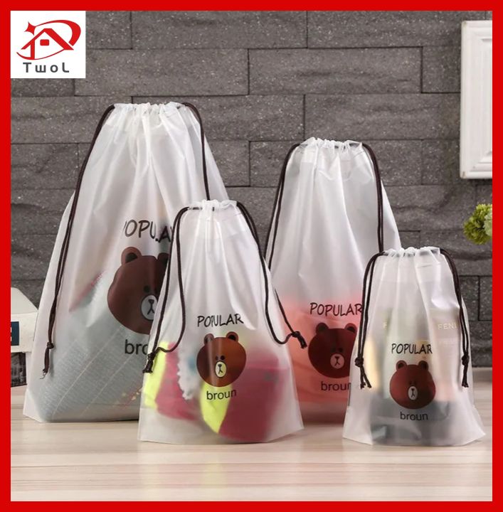 TwoL Bear Beam Storage Bag PE Drawstring Beam Waterproof Bag Simple  Translucent Travel Dustproof Storage Bag Lazada PH