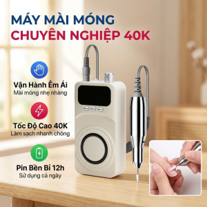 Máy mài móng tích điện 40.000 RPM chạy êm tẩy gel nhanh màu trắng cầm tay chuyên dụng làm nail cho thợ nail