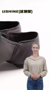 USHINE Black Brown Genuine Leather Elastic cloth Ballet Yoga Training Fitness Jazz Ballet Dace Shoes For Woman Man