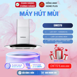 Máy hút mùi Eurogold EHM2170 thiết kế kính vát hiện đại mặt kính đen sang trọng điều khiển cảm ứng