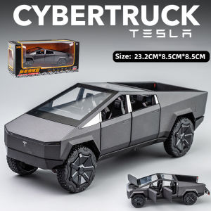 【WJ】1:24  Tesla cybertruck alloy diecast car model simulation sound and light pull back car childrens toy car pickup
