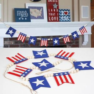 Exclusive Supply New felt wooden bead star flag Independence Day banner American Independence Day decoration red blue and white party supplies