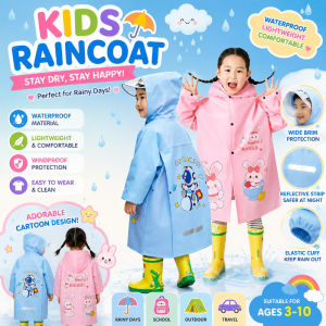 Kids Raincoat with Backpack Compartment & Reflective Strips Thick Children Waterproof Raincoat