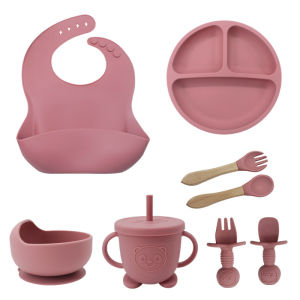 8pcs Baby Silicone Dinning Feeding Set Feeding Tableware Baby Feeding Set makan Silikon Bayi