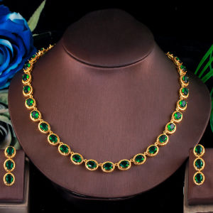 SEQUITO High Quality Gold Plated Luxury Jewelry Set Pave Cubic Zircon Stone Oval Necklace Bracelet Earrings for Ladies SJ140