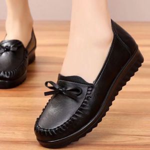 Free Shipping Soft Leather Soft Sole MotherS Shoes Flat Wear-Resistant Waterproof Bow-Tie Work Shoes Micro-Business Group Purchase