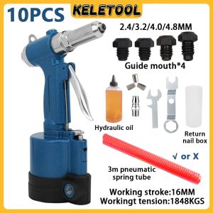 Air Hydraulic Riveter Heavy Duty Blind Rivet Gun Pneumatic Riveting Tool Fits 2.4-5MM Rivets Complet