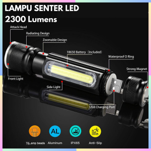 FAST DELIVERY TaffLED Lampu Senter LED Zoom Mini Super Terang Lentera Cas USB 2300 Lumens Waterproof
