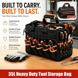 [SG Stock]35L Large Tool Bag Organizer with Adjustable Shoulder Strap Heavy Duty Tool Bags For Home Workshop Use
