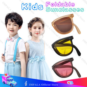 IMPALA QT1010W แว่นตากันแดดพับเก็บได้เด็กสำหรับเด็กทารกเด็กชายและเด็กหญิงอายุ2-10ปีแว่นตากันแดดสำหรับเด็กเลนส์ป้องกันรังสียูวีแว่นตากันแสงแดด