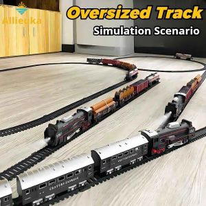 Allieuka Vintage Electric Train Set with Lights Sounds Classic Steam Locomotive Railway Toy Educational Toys