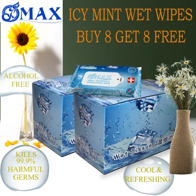 OMAX SG / ICY MINT / NON WOVEN FABRIC NON ALCOHOL / ANTISEPTIC / ANTIBACTERIAL WET WIPES / TOTAL 16 PACKS