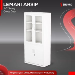 SHUMO ® Super White | Lemari Arsip Besi 2 Pintu Swing 1/2 kaca