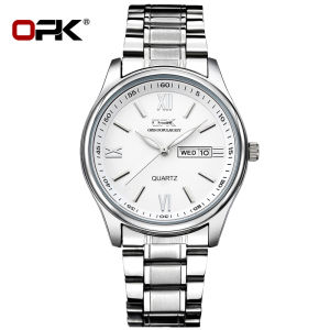OPK Business Watch For Men Waterproof Mens Watches Original Stainless Silver Luminous Dual Calendar Authentic